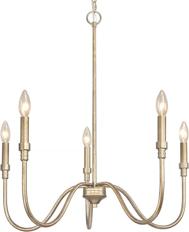 Photo 1 of 5-Light Farmhouse Chandelier Lighting Fixture, Linear Pendant Light for Kitchen Island Living Dining Room, Antique Gold Finished
