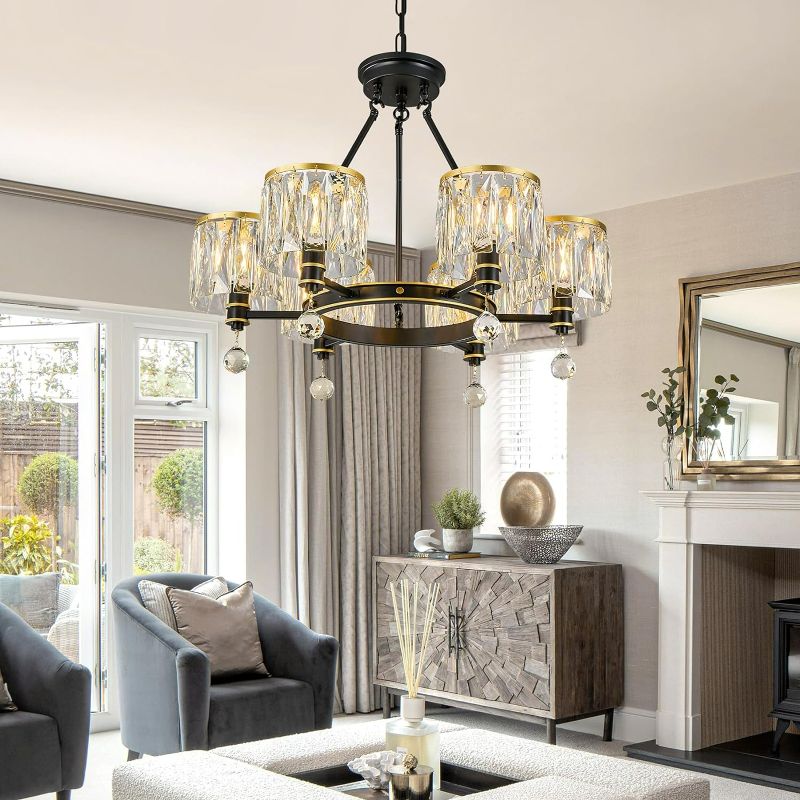 Photo 1 of Dining Room Light Fixture Semi Flush Mount Ceiling Light Fixture Lndustrial Farmhouse Chandeliers Black Gold Crystal Chandelier Iron Pendant Light for Living Room Bedroom Kitchen?6-Light?
