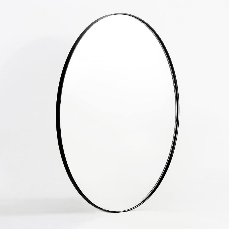 Photo 1 of Black Oval Mirror, 24"x36" Oval Black Bathroom Mirror, Oval Vanity Mirror Brushed Black Oval Mirrors for Bathroom Metal Frame Pill Mirror Wall Mount Horizontal or Vertical
