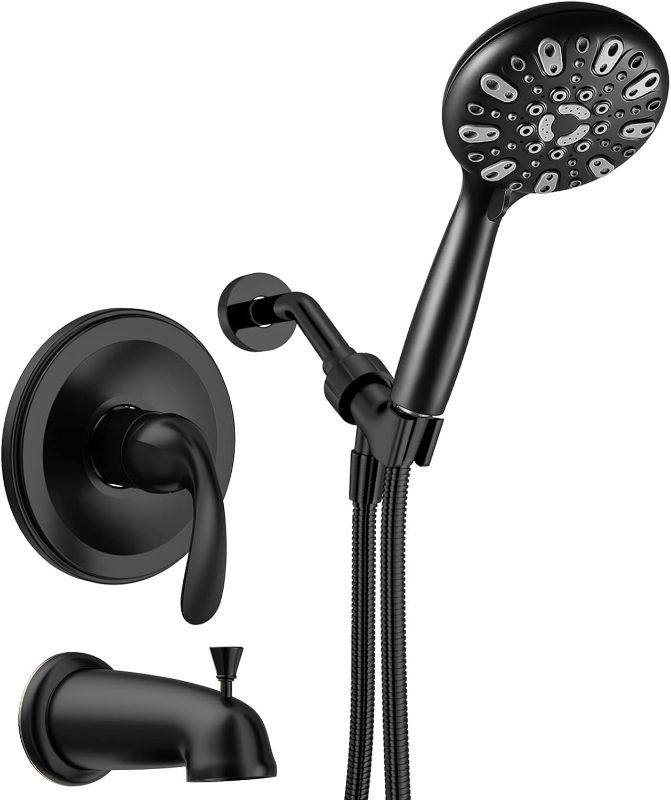 Photo 1 of WRISIN Black Shower Faucet Set with Tub Spout (Valve Included), Black Shower Head and Handle Set, Bathtub Faucet Set with 4.7 Inch & 6 Setting Handheld
