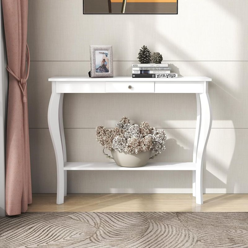 Photo 1 of ChooChoo Narrow Console Table with Drawer, Chic Accent Sofa Table, Entryway Table, White
