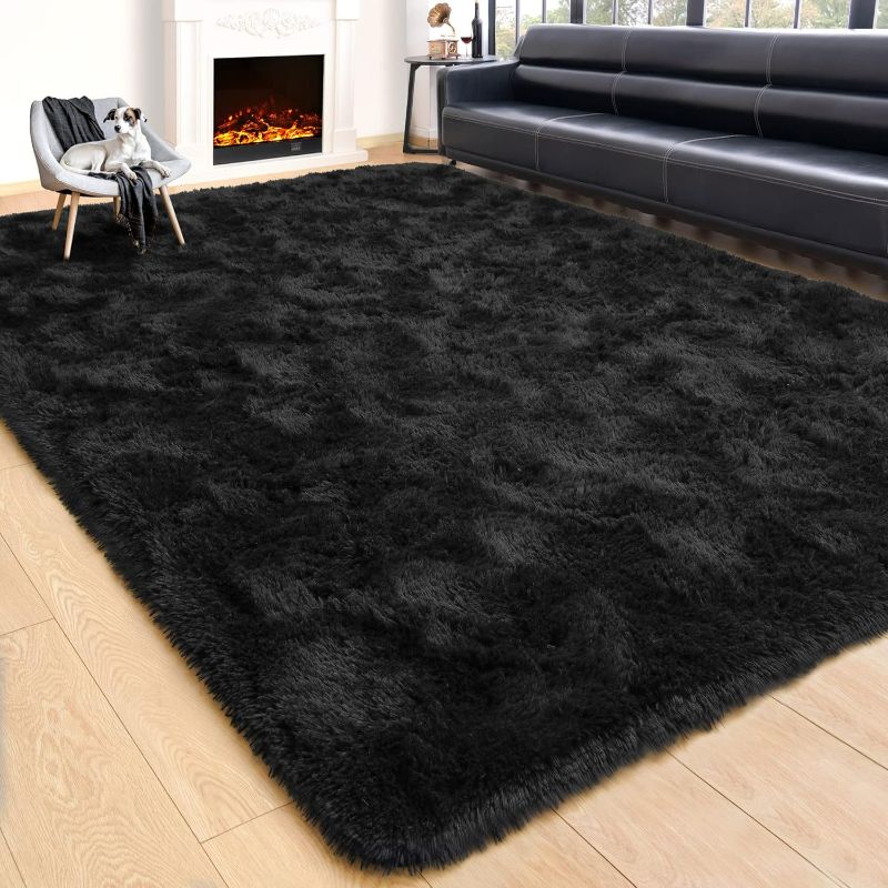 Photo 1 of Rostyle Super Soft Fluffy Area Rugs for Living Room Bedroom, 5 ft x 8 ft Shaggy Floor Carpets Shag Christmas Rug for Girls Boys Furry Home Decorative Rugs, Black
