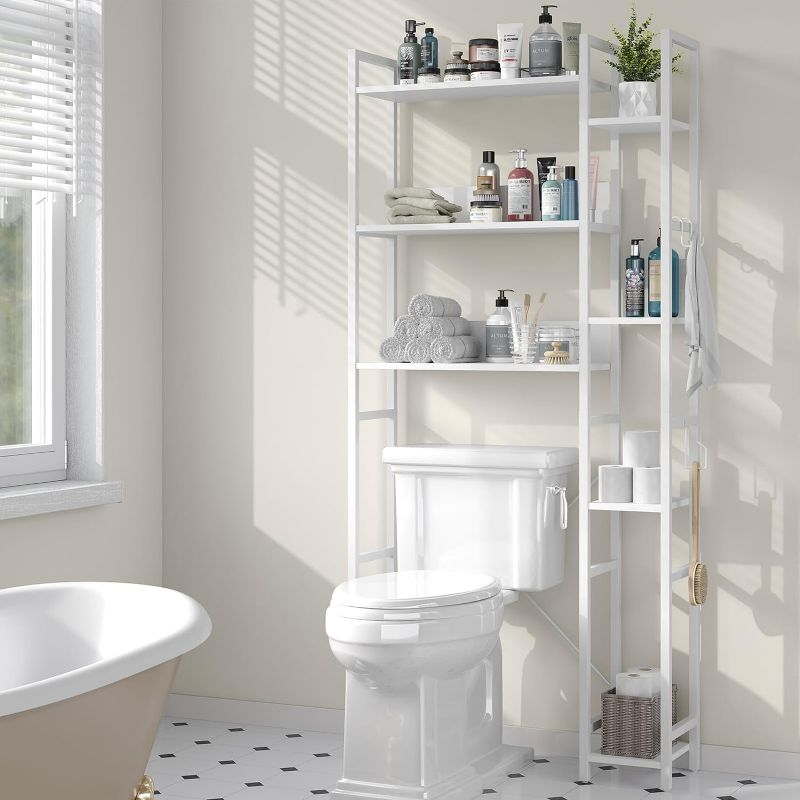 Photo 1 of Over The Toilet Storage Shelf with Toilet Paper Holder Stand, Mass-Storage Over Toilet Bathroom Organizer with Hooks, Space-Saving Toilet Rack, for Bathroom, Restroom, Laundry
