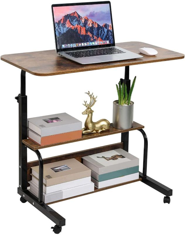 Photo 1 of Adjustable Height Mobile Computer Desk for Small Space Rolling Writing with Wheels Corner Home Office Study Portable Bedrooms Work Storage Size 31.5x15.7 Inch Oak, (A-1)
