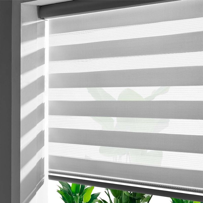 Photo 1 of Zebra Blinds Roller Shades for Windows, Pretection Privacy, Light Filtering Control Day and Night, Corded Roll Pull Down Blind for Home and Office (Grey - Width 37", Max Drop Height 72")
