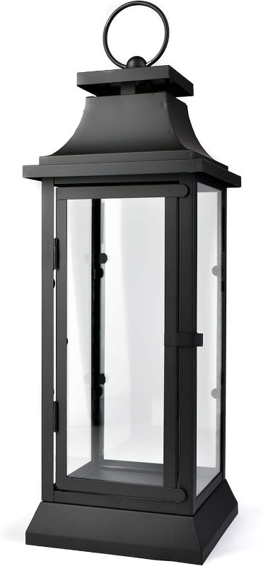 Photo 1 of Serene Spaces Living Black Hurricane Lanterns with Clear Glass Panels, Perfect for Home Decor, Parties & Events, Table Top Or Hanging Lantern for Indoor & Outdoor, Measures 15" Tall and 5" Diameter
