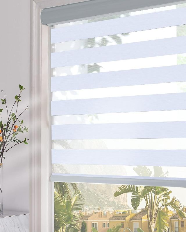 Photo 1 of Persilux Blackout Zebra Blinds Dual Layer Roller Sheer Shades (34" W X 64" H, Light Grey) Light Filtering Privacy Protection Window Blinds Light Control for Day and Night for Windows, Home and Office
