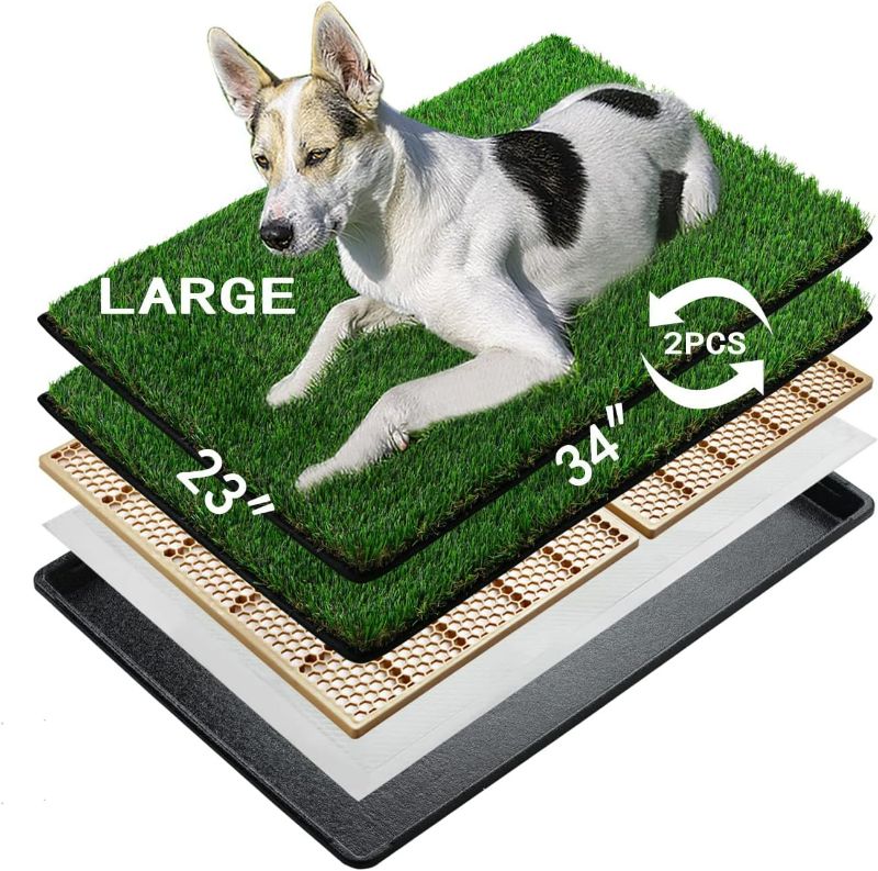 Photo 1 of MEEXPAWS Dog Grass Pee Pads for Dogs with Tray, Large Size 34 by 23 in, 2 Dog Artificial Grass Pads, Indoor Dog Litter Box
