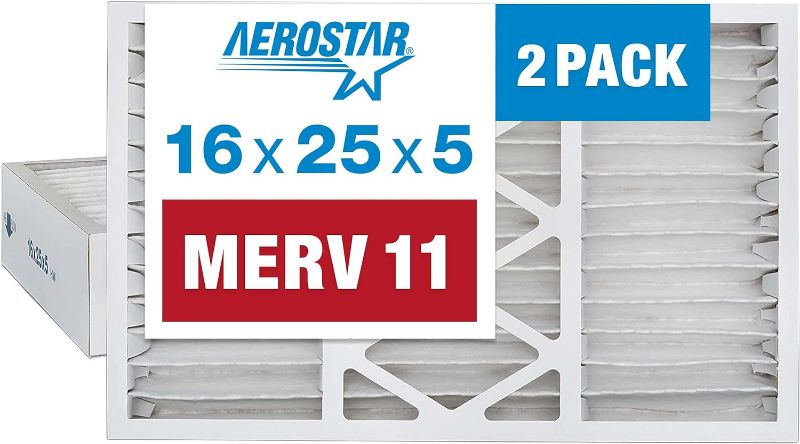 Photo 1 of Aerostar 16x25x5 MERV 11 Pleated Replacement Air Filter for Honeywell FC100A1029, AC Furnace Air Filter, 2 Pack (Actual Size: 15 7/8" x 24 3/4" x 4 3/8")
