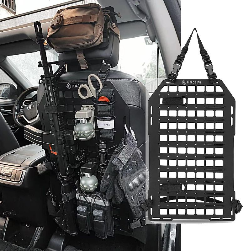 Photo 1 of PETAC GEAR Tactical Car Seat Back Organizer | Rigid Molle Panels for Vehicles | Truck Mount Rack Panel for Tactical Gear Accessories. (Black-1Count)
