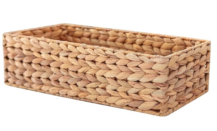 Photo 1 of HOMESTEAD Water Hyacinth Storage Baskets, Long Narrow Rectangular Wicker Baskets for Bedroom, Living Room, Bathroom, Shelves - 1 Pack
