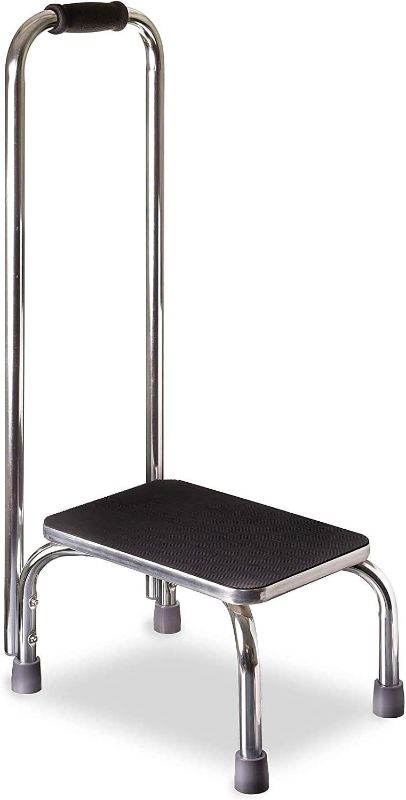 Photo 1 of DMI Step Stool with Handle and Non Skid Rubber Platform, Lightweight and Sturdy Stool for Seniors, Adults and Children, Holds up to 300 Pounds with 9.5 Inch Step Up, 17.3"D x 12.3"W x 34"H, Chrome
