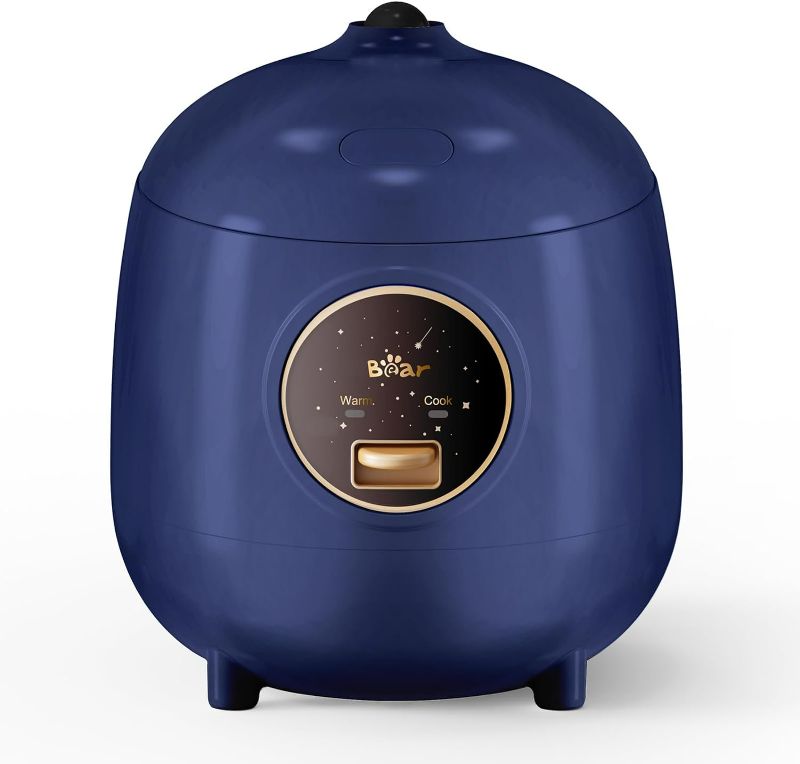 Photo 1 of Bear Mini Rice Cooker 2 Cups Uncooked, 1.2L Portable Non-Stick Small Travel Rice Cooker, BPA Free, One Button to Cook and Keep Warm Function (Navy Blue)
