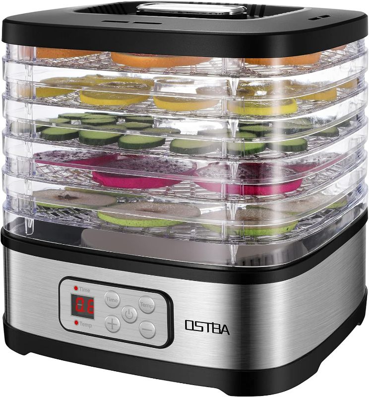 Photo 1 of OSTBA Food Dehydrator Machine Adjustable Temperature & 72H Timer, 5-Tray Dehydrators for Food and Jerky, Fruit, Dog Treats, Herbs, Snacks, LED Display, 240W Electric Food Dryer, Recipe Book
