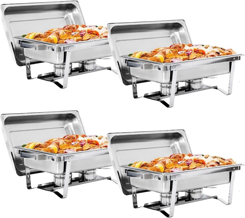 Photo 1 of SUPER DEAL Newest 4 Pack 8QT Food Warmer, Rectangular Chafing Dish Buffet Set w/Foldable Frame Legs, Stainless Steel Full Size Chafer Dish for Parties
