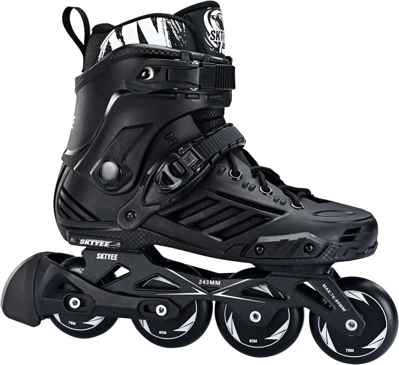 Photo 1 of Professional Inline Skates for Women Men, Roller Skates Adult Male Female, Comfortable Breathabl Speed Racing Skates with Washable Lining, Beginner, Black
