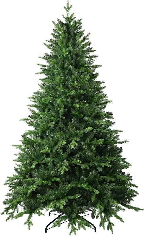 Photo 1 of 7 FT Artificial Christmas Tree with 1971 PE&PVC Mixed Branch Tips, Unlit Hinged Premium Spruce Fake Xmas Trees, Green, Foldable Base
