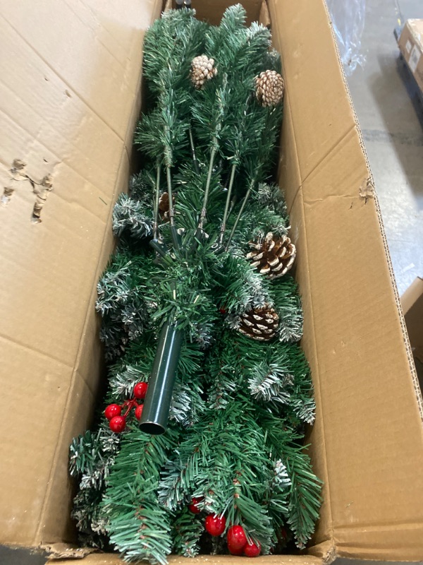 Photo 2 of 6ft Christmas Tree 150 LED Lights TIMOXMAS Artificial Xmas Trees 750 PVC Branch Tips with Pinecones Berries Metal Hinges & Foldable Base for Holiday Home,18m Prelit String Colorful Lights&8 Modes
