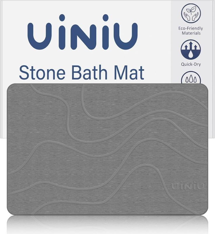Photo 1 of Stone Bath Mat, Diatomaceous Earth Shower Mat for Bathroom, Non Slip Super Absorbent Quick Drying Natural Stone Drying Mat, Elegant & Modern Design, Easy to Clean?23.6"×15.4" Dark Grey?
