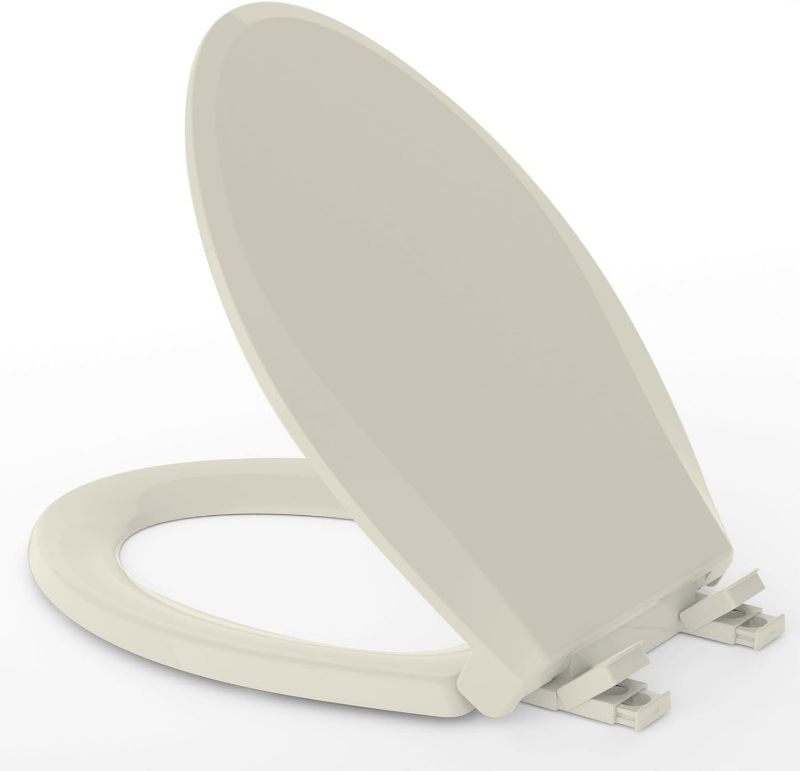 Photo 1 of Toilet Seat Elongated, Quick-Release Hinges, Slow-Close, Easy to Clean, Heavy Duty, 6 Anti-Slip Devices Never Loosen, Almond/Bone 18.5"
