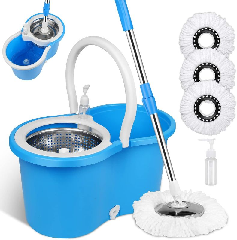 Photo 1 of Spin Mop and Bucket with Wringer Set, Separate Dirty Water with 3 Microfiber Replacement Mop Head Refills, 61" Stainless Steel Adjustable Handle for Floor Cleaning, (Mop Bucket 20QT)
