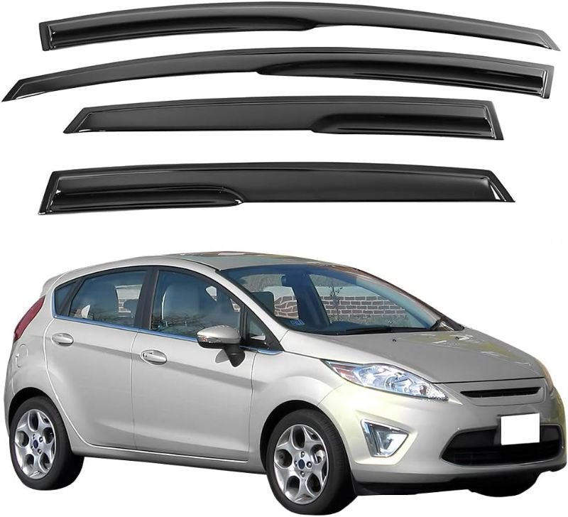 Photo 1 of Tape on Window Visor Deflectors, Compatible with 2011-2019 Ford Fiesta Hatchback, Acrylic Smoke Tinted Mug Style Window Rain Guards, Sun Wind Side Vent Visor Set, 4 Pieces
