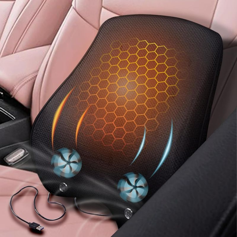 Photo 1 of Big Hippo Soft Heated Lumbar Support Pillow - 5V Cooling/Heating Back Support for Chair - Wedge Memory Foam Back Cushion for Back Pain Relief, Car, Couch, Driver Seat with Adjustable Strap, Black
