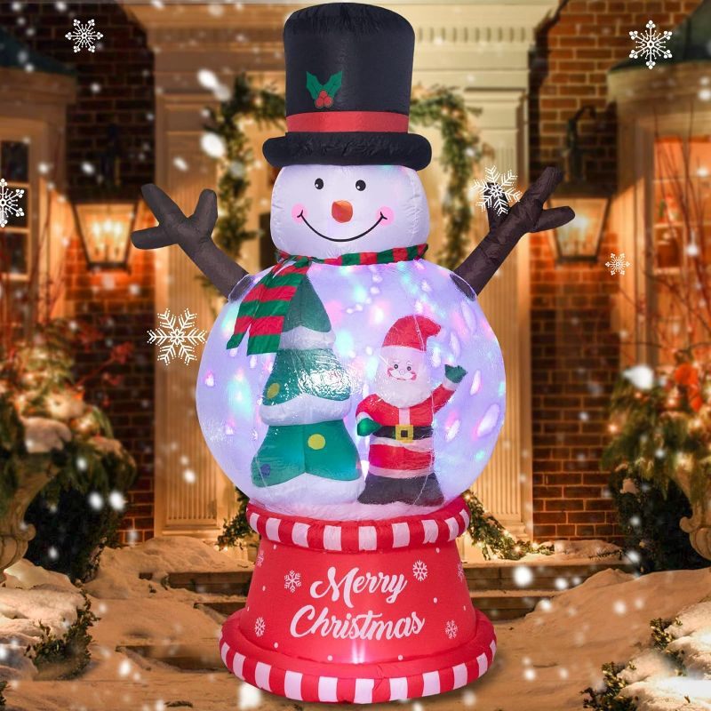 Photo 1 of 8 Ft Height Christmas Inflatables Snowman Globes with Christmas Tree and Santa Claus Outdoor Decorations, Inflatables Snowman Globe Blow up with Built-in LED Lights for Party Outdoor Yard
