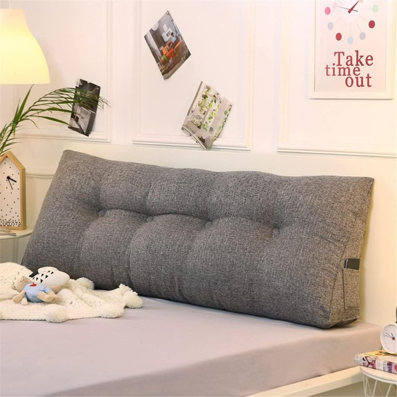 Photo 1 of Long Back Support Pillow Double Headboard Pillows Triangular Wedge Cushion Reading Bolster Cushions for Sofa with Removable Cover,Dark gray,47"/120cm
