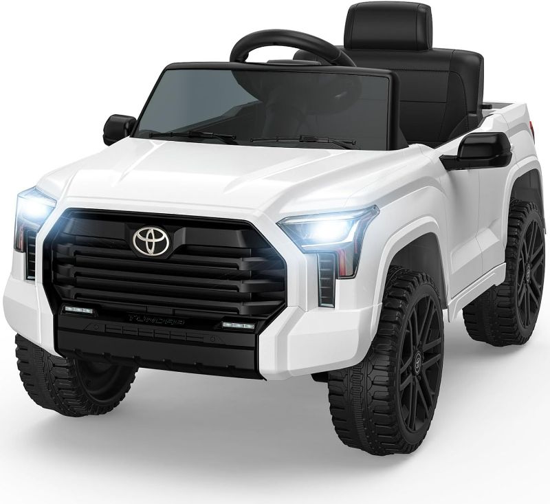 Photo 1 of TEOAYEAH 12V Ride on Truck, Battery Powered Electric Car for Kids, Ride on Toys w/Parent Remote Control, Kids Electric Vehicles with Wireless Music, Storage Space, Licensed Toyota Tundra- White
