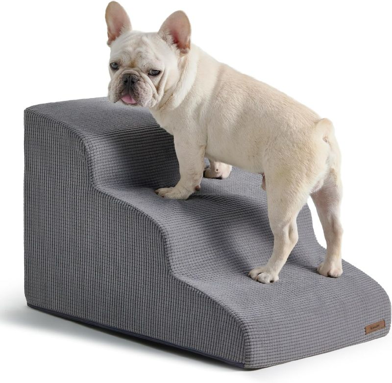 Photo 1 of Lesure Dog Stairs for Small Dogs - 3 Steps Dog Ramp for Bed and Couch with CertiPUR-US Certified Foam, Pet Steps with Non-Slip Bottom for Old Cats, Injured Doggies and Puppies, Grey
