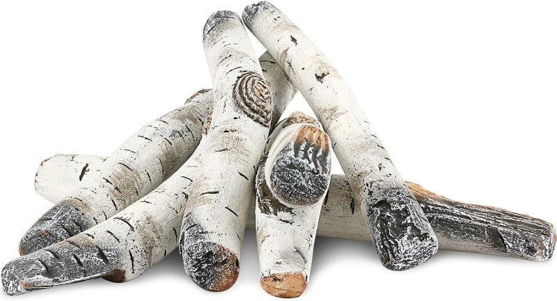 Photo 1 of Hisencn Gas Fireplace Logs, 6 PCS White Birch Ceramic Gas Logs for Gas Fireplace, Indoor Electric Gas Inserts, Propane, Vented, Gel, Ethanol, Indoor or Outdoor Fireplaces, Fireplace Decor
