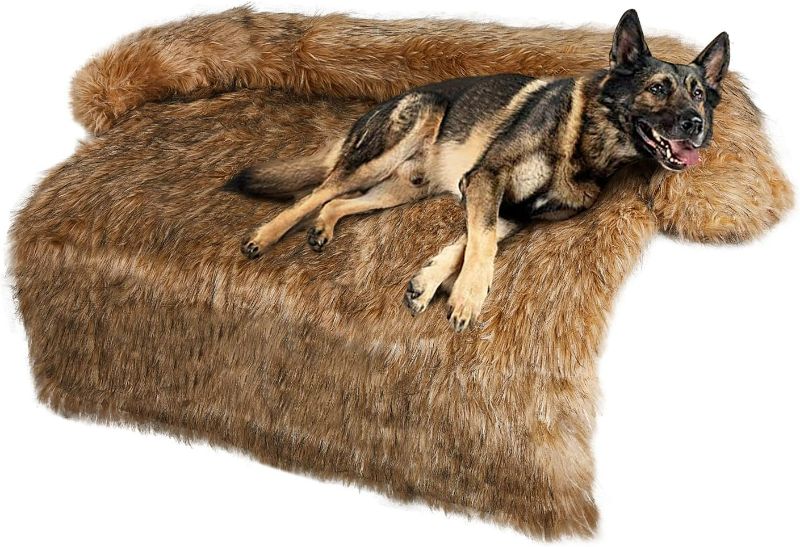 Photo 1 of Luxury Faux Fur Calming Dog Bed, Furry Plush Fuzzy Dog Couch/Bed/Mat with Removable Washable Cover, Faux Fur Sofa Mat for Dogs, Squishmallow Pet Bed Blanket with Memory Foam Pillow
