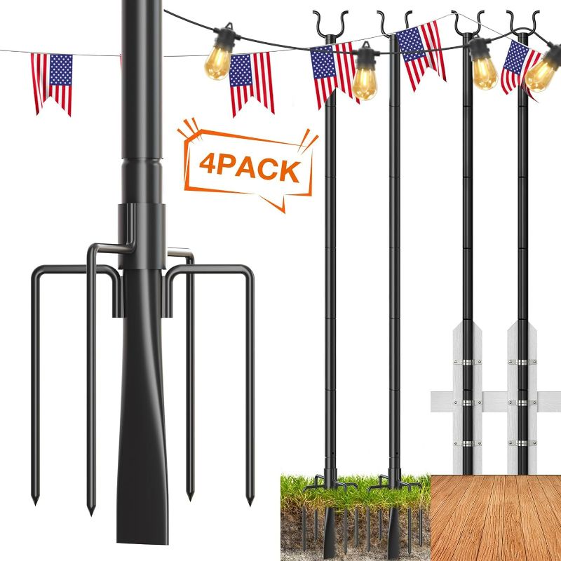 Photo 1 of addlon 4 Pack String Light Poles Pro, Aluminum Waterproof Harder 9FT Light Poles for Outside String Lights with Hooks for Hanging, Patio, Garden, Deck, Backyard - Classic Black
