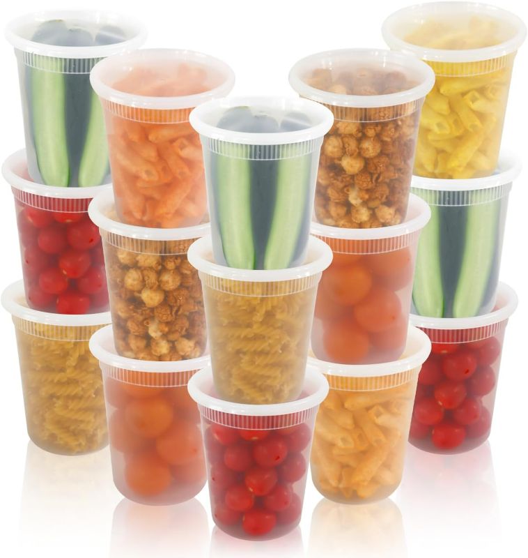 Photo 1 of [50 Sets - 32 oz.] Plastic Deli Disposable Food Storage Containers With Airtight Lids, Deli, Slime, Soup, Meal Prep Containers | BPA Free | Stackable | Leakproof | Microwave/Dishwasher/Freezer Safe…
