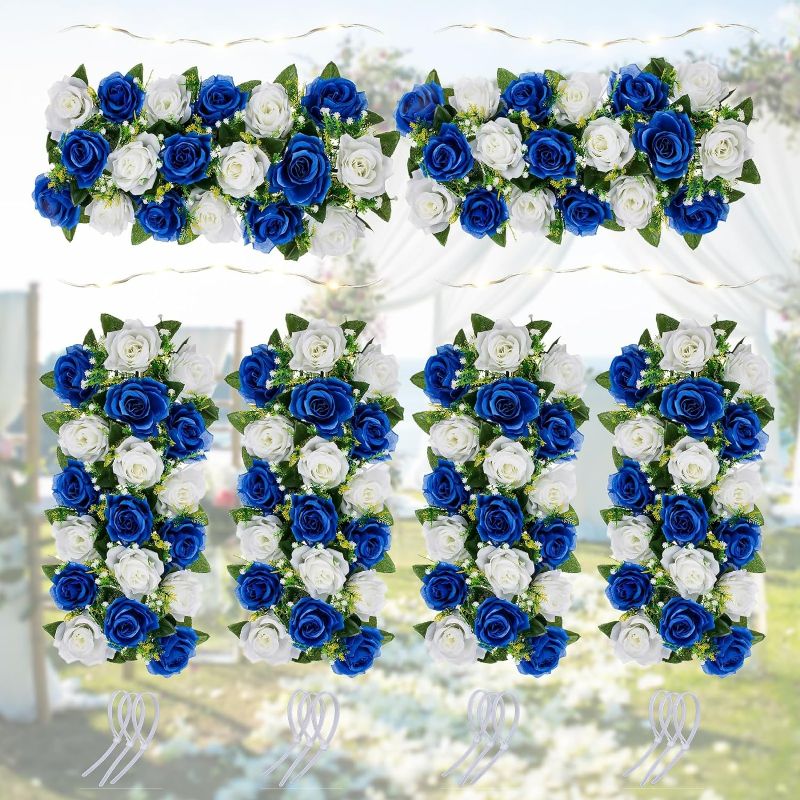 Photo 1 of Flower Centerpieces for Tables, 19.6in Royal Blue & White Roses Floral Decor, 6 Pcs Artificial Rose Decoration Flowers for Dining Home Wedding Birthday Party Decor
