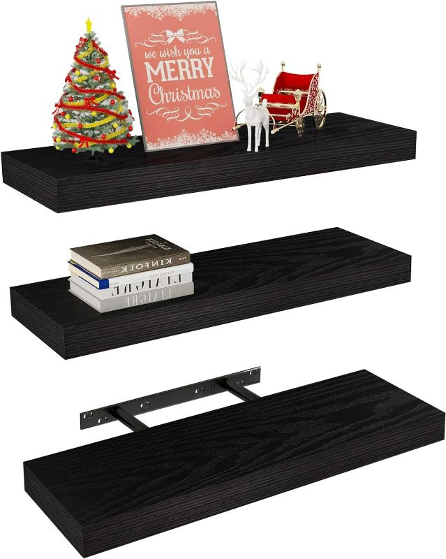 Photo 1 of Vervida® Floating Shelves 3 Pack of 24 Inches Black Wall Shelf, Decor Wall Mounted Shelves, Hanging Shelf for Bedroom, Kitchen, Bathroom, Living Room with Invisible Brackets Wall Shelves
