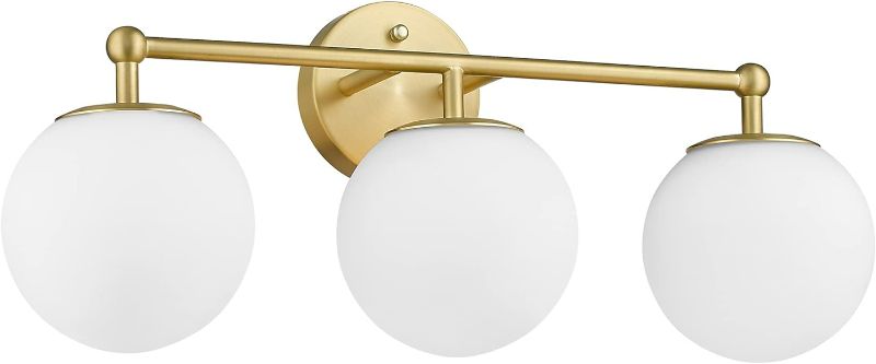 Photo 1 of Gold Vanity Light for Bathroom, Modern Bathroom Light Fixtures Over Mirror 3-Light with Milky Glass Globe Shade, KW-7308-3
