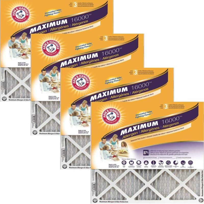 Photo 1 of Arm & Hammer Max Allergen & Odor Reduction 18x24x1 Air and Furnace Filter, MERV 11, 4-Pack
