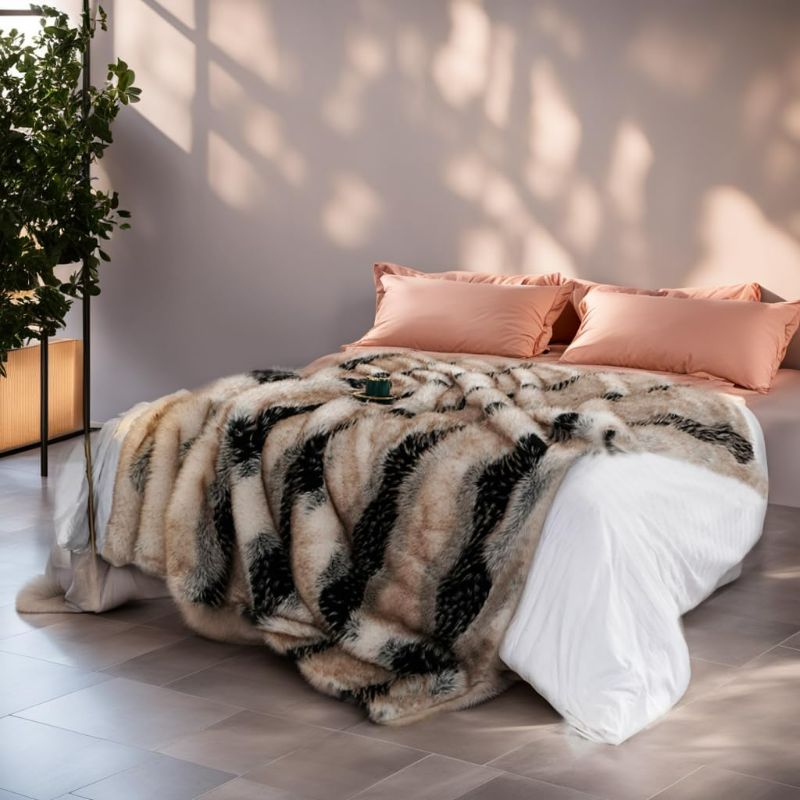 Photo 1 of Faux Fur Throw Blanket, Super Soft and Cozy Plush Blanket for Bed and Couch, All Season Blanket for Home Decor (Beige, 50''x60'')
