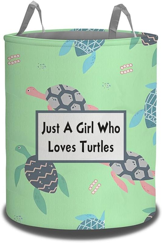 Photo 1 of Turtle Lover Gift Turtle Laundry Hamper 19.3 inch Just a Girl Who Loves Turtle Clothes Organizer Basket Storage Bins Canvas Waterproof Collapsible(Turtle LH)
