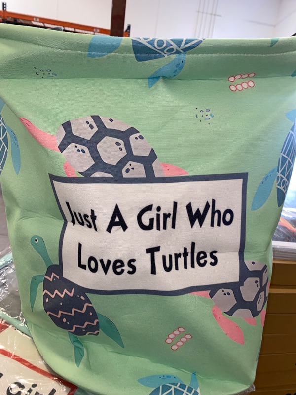 Photo 2 of Turtle Lover Gift Turtle Laundry Hamper 19.3 inch Just a Girl Who Loves Turtle Clothes Organizer Basket Storage Bins Canvas Waterproof Collapsible(Turtle LH)
