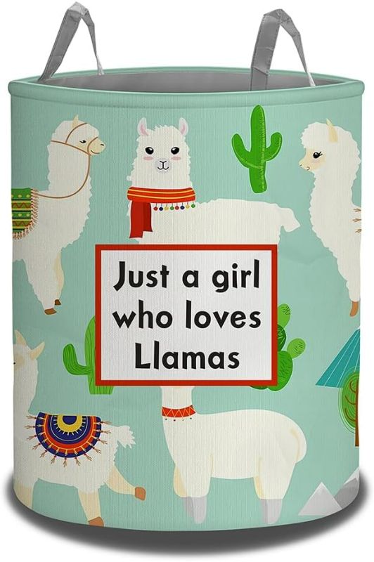 Photo 1 of Llama Lover Gift Llama Laundry Hamper 19.3 inch Just a Girl Who Loves Llama Clothes Organizer Basket Storage Bins Canvas Waterproof Collapsible (Green Llama LH)