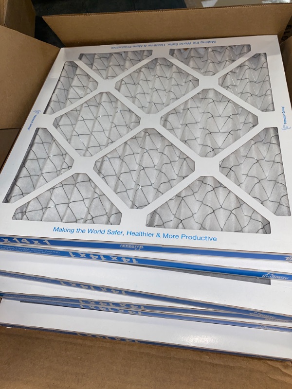 Photo 2 of Aerostar 14x14x1 MERV 8 Pleated Air Filter, AC Furnace Air Filter, 6 Pack (Actual Size: 13 3/4"x13 3/4"x3/4")
