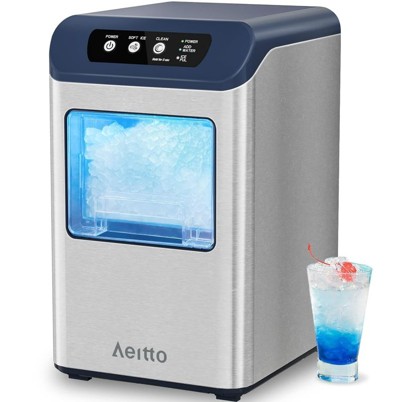 Photo 1 of Aeitto Nugget Ice Maker Countertop, 55 lbs/Day, Chewable Ice Maker, Rapid Ice Release in 5 Mins, Auto Water Refill, Self-Cleaning, Stainless Steel Housing Ice Machine
