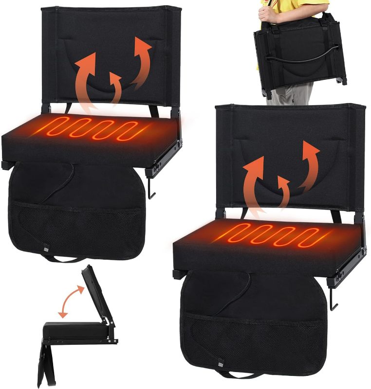 Photo 1 of KROFEM Heated Stadium Seat with Cushion and Backrest, Portable Bleacher Chair with Shoulder Strap, Folds