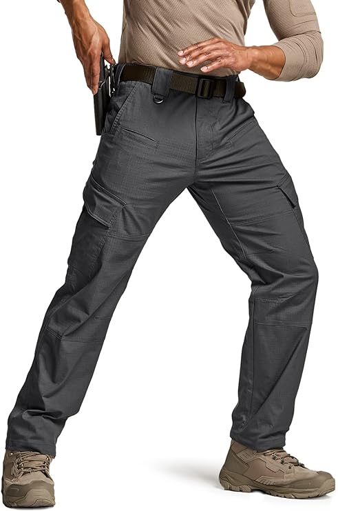 Photo 1 of 36Wx30L CQR Men's Flex Ripstop Tactical Pants (Charcoal Grey), Water Resistant Stretch Cargo Pants, Lightweight EDC Hiking Work Pants