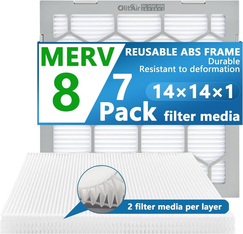 Photo 1 of 14x14x1 MERV 8 Air Filter,AC Furnace Air Filter,Reusable ABS Plastic Frame, 7 Pack Replaceable Filter Media (Actual Size: 13 3/4" x 13 3/4" x 3/4")
