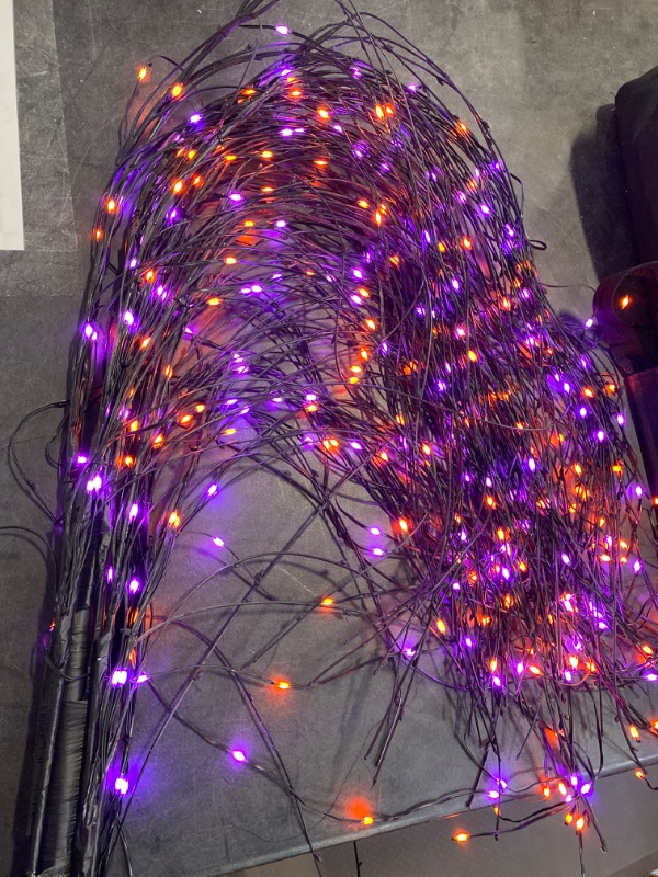 Photo 2 of Halloween Willow Tree, 256 LED Lights for Home, Festival, Nativity,Party, and Christmas Decoration,Includes Spiders and White Cobweb,Indoor Outdoor Use,Orange & Purple