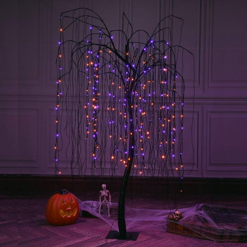 Photo 1 of Halloween Willow Tree, 256 LED Lights for Home, Festival, Nativity,Party, and Christmas Decoration,Includes Spiders and White Cobweb,Indoor Outdoor Use,Orange & Purple
